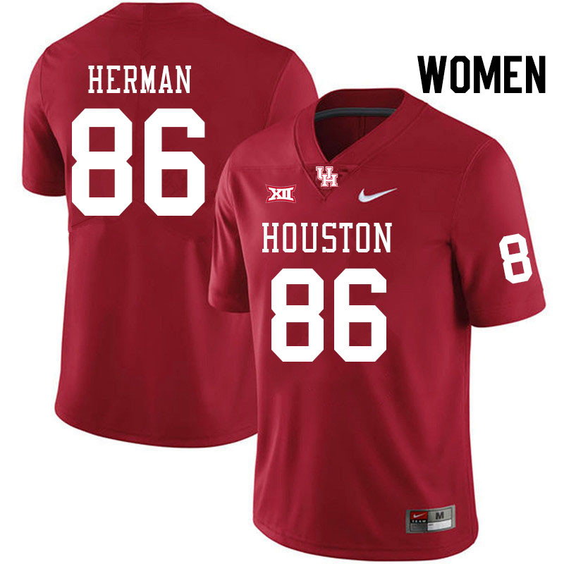Women #86 Darson Herman Houston Cougars Big 12 XII College Football Jerseys Stitched-Red - Click Image to Close